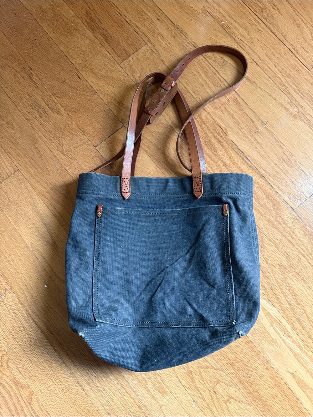 Madewell Black Canvas Tote with Brown Leather Straps